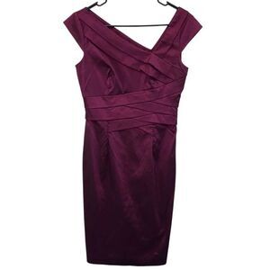 Adrianna Papell Cross neck burgundy midi pencil dress size 6 party business form